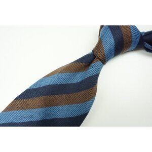 Cesare Attolini Indigo Sky Blue Hickory Brown Striped 100% Wool Tie BRAND NEW